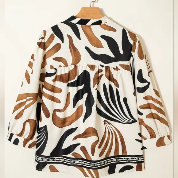 Women's Brown Abstract Blouse - Picture 7 of 11